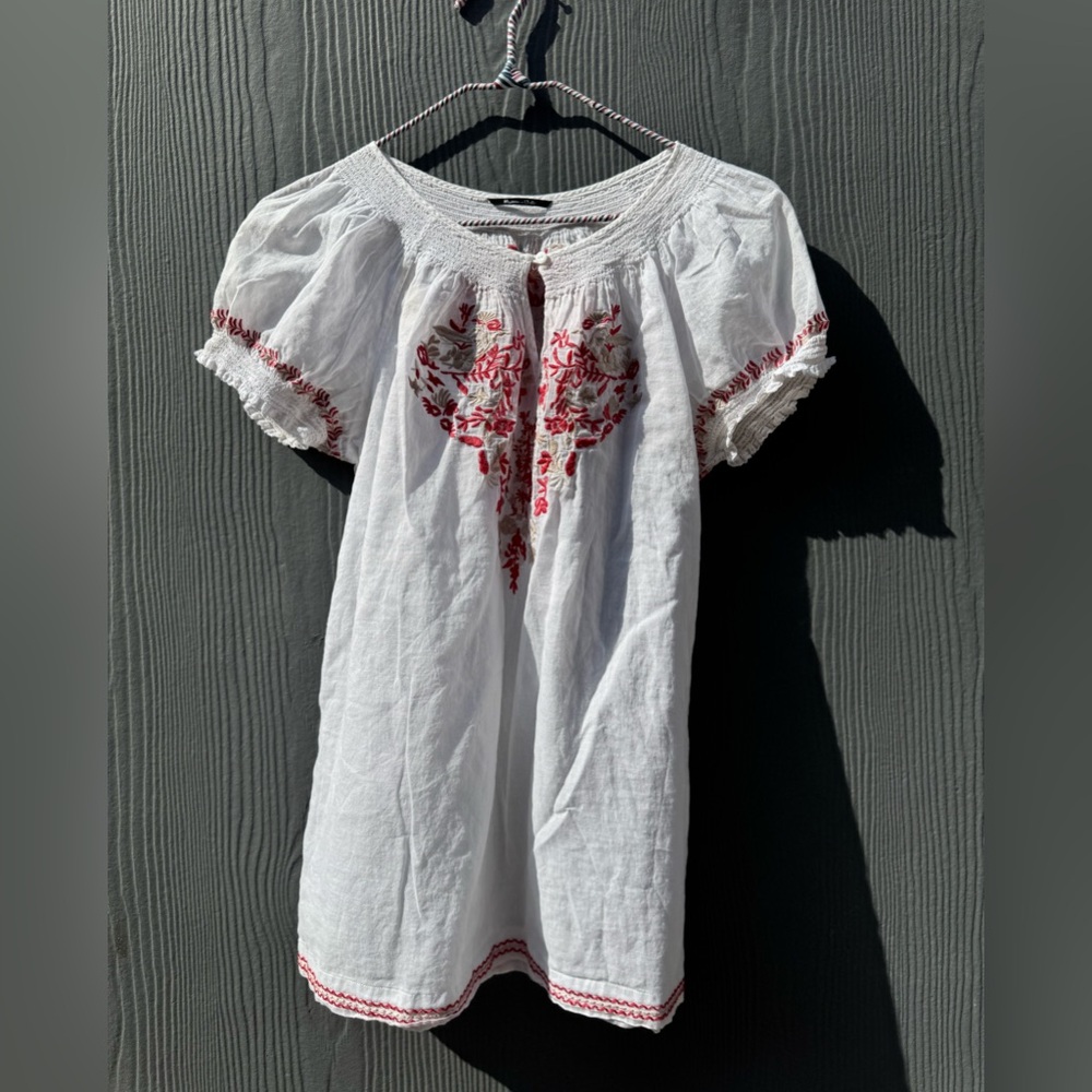 Massing Dutti Brand Embroidered Shirt Sleeve Tunic Top Size EU 40 or US 8